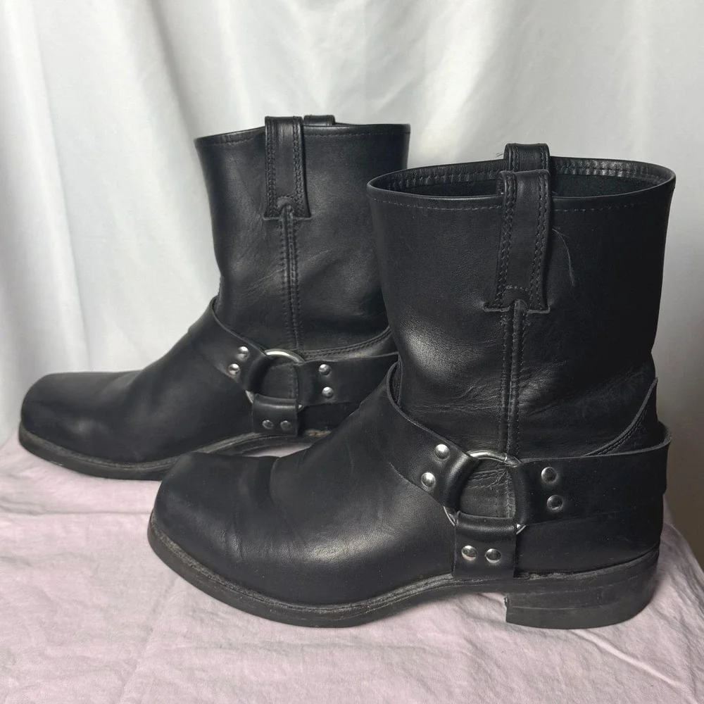 VTG Frye Harness 8R Men's 11M Black Leather Engineer Boots Made in USA Moto Work